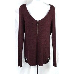 NoBo Sweater 3XL Burgundy Scoop Zipper Neck Jersey Ribbed Knit Cottage